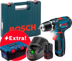 BOSCH GSR 12V-15 в чемодане + ящик  для инструментов ToolBox Pro (12.0 В, 2 аккумулятора, 2.0 А/ч Li-Ion, 2 скор., 30 Нм, шурупы до 7 мм) - фото 184623