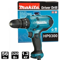 MAKITA HP0300 Шуруповерт ударный сетевой (320 Вт, момент 56 Нм, кабель 2.5 м, сверление с ударом) - фото 187067