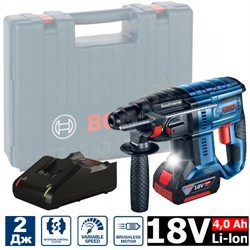 BOSCH GBH 180-LI (1*4.0 Ah + зарядное GAL 18V-40) БЕСЩЁТОЧНЫЙ Перфоратор со стартовым комплектом  18v, 2.0Дж, вес 2.3кг,чемодан) - фото 189666