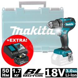 MAKITA DDF 485 RF (1*3.0Ah + DC18RC)  в чемодане Шуруповерт БЕСЩЕТОЧНЫЙ с быстрой зарядкой (18V, 1 акк., 3.0 А/ч Li-Ion, 50Нм, Bl мотор) (DDF485RF) - фото 192363