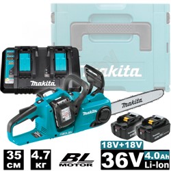 Аккум. пила цепная MAKITA DUC 353 Z(18V+18V, шина 35 см (14"), 3/8, 1.1 мм) + АКЦИЯ (4 аккумулятора 4.0Ah и зарядное в MaKPac) - фото 194665
