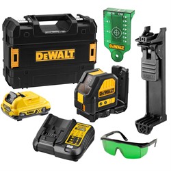 DeWalt DCE088D1G Нивелир лазерный с зел. лучем в чем. TSTAK (12V, 1*2.0Ah, 30 м, 2 луча, ±0,3мм/м) - фото 225733