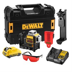DeWalt DCE089D1R Нивелир лазерный с кр. лучем в чем. TSTAK (12V, 1*2.0Ah, 20 м, 3 луча, ± 0.3 мм/м) - фото 225768