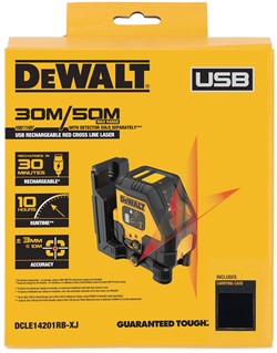 DeWalt DCLE14201RB Нивелир лазерный в сумке (30м, 1 КРАСН. луч, встроен. аккум., ± 0.3мм/м) - фото 226794