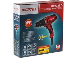 Дрель-шуруповерт ударная WORTEX DR 1323 D в кор. 450 Вт, 83 Нм, 2 скор., БЗП 1.5-13 мм, 4 м шнур - фото 233272