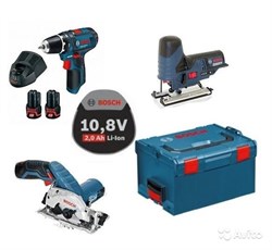 BOSCH Набор 3 в 1 GSR+GST+GKS (10.8 V, 2*2.0 Ah) L-Boxx GSR 10,8-2-LI Professional + GST 10,8 V-LI Professional + GKS 10,8 V-LI Professional + 2 аккумулятора 2,0 А*ч + ЗУ AL1130 СV [0615990G07] - фото 7335