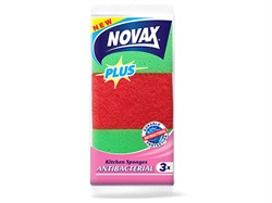 Губки кухонные антибактериальные 3шт NV Plus (Материал: Пенополиуретан + фибра. Цвет: Зеленый и красный. Размер единицы: 95 x 63 x 31 мм) (NOVAX) (0267NVP)