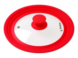 Крышка стеклянная, 200-220-240 мм, с силиконовым ободом, круглая, красная, PERFECTO LINEA (Универсальная модель сразу трёх размеров!) (25-320311)