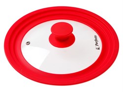 Крышка стеклянная, 220-240-260 мм, с силиконовым ободом, круглая, красная, PERFECTO LINEA (Универсальная модель сразу трёх размеров!) (25-322311)