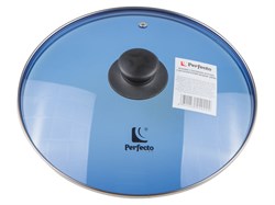 Крышка стеклянная, 260 мм, с металлическим ободом, круглая, синяя, PERFECTO LINEA (Стеклянная крышка на сковороду диаметром 26 см с паровыпуском изгот (25-026022)