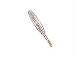 Решетка-гриль для рыбы 130x430мм, деревянная ручка, хром (ИнструмАгро) (080509)