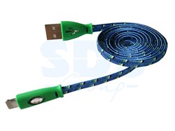 USB_кабель_светящиеся_разъемы_для_iPhone_567_моделей_шнур_шелк_плоский1М_синий_REXANT_184259
