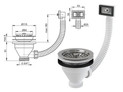 Водослив_сифона_для_мойки_64_с_нержавеющей_peшeткойD115_и_гофропереливом,_Alcaplast_A38
