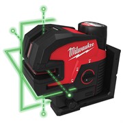 MILWAUKEE M12 CLL4P-0C SOLO Нивелир лазерный акк. с зел. лучем в чем. (12V, 2 линии/4 точки , 38 м)